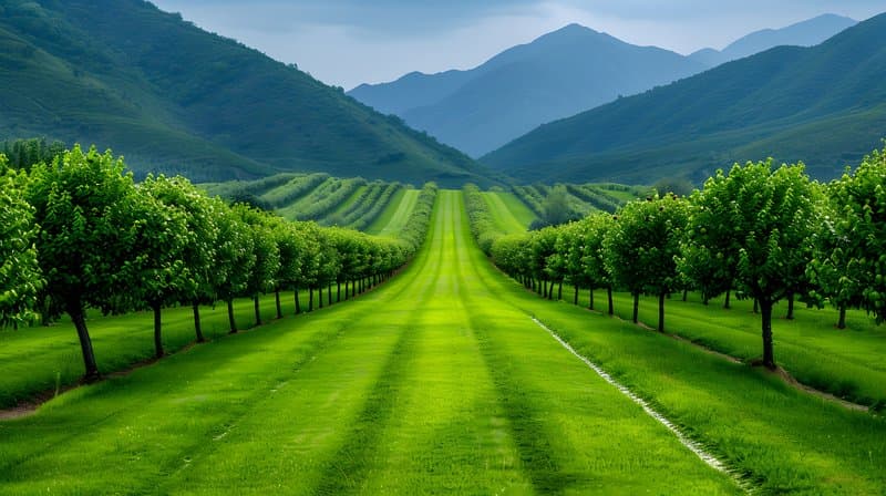 Agroforestry landscape fruit trees and medicinal plants growing in harmony