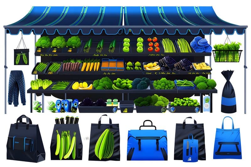 Family farm market stall fresh organic produce and reusable bags