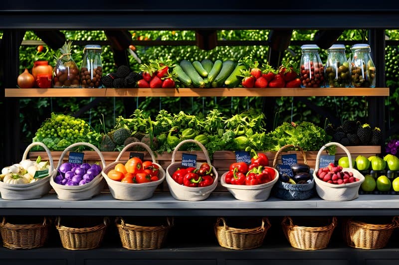 Family farm market stall fresh organic produce and reusable bags