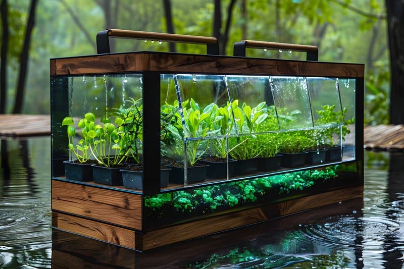 Hand watering seedlings small greenhouse made of recycled glass