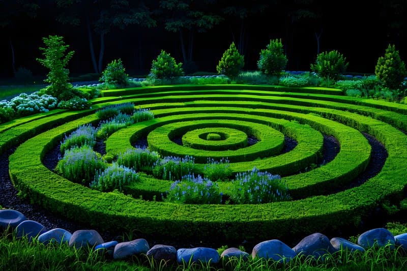 Herb spiral garden layers of medicinal plants and small rocks
