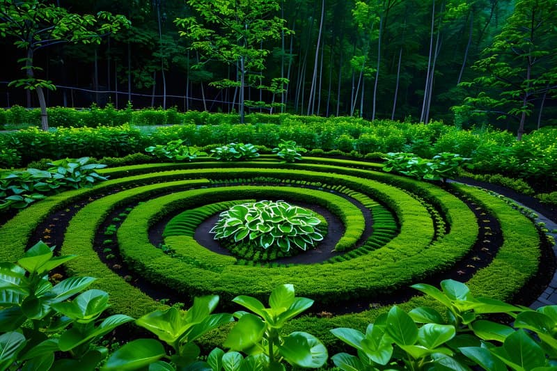 Herb spiral garden layers of medicinal plants and small rocks