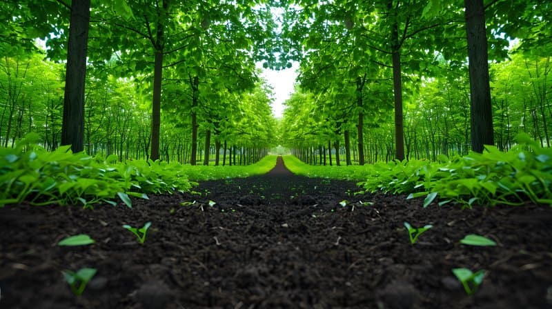 Natural mulch layers orchard floor supporting earthworms and soil health