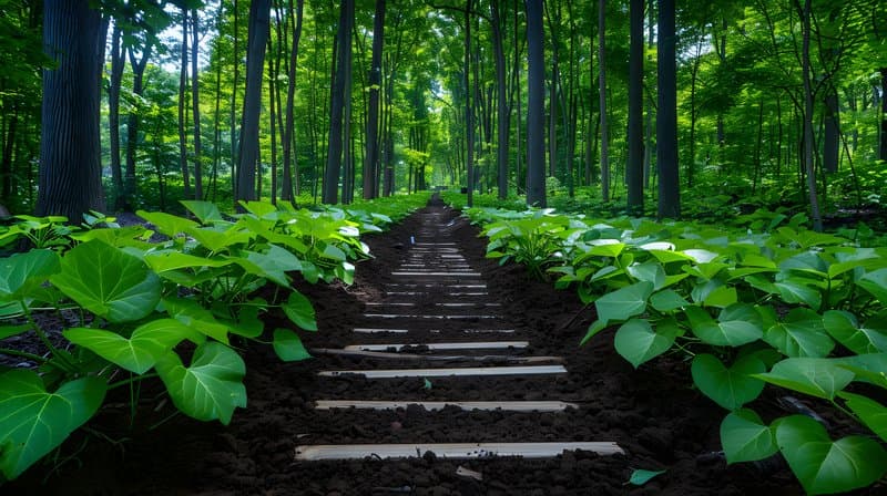 Natural mulch layers orchard floor supporting earthworms and soil health