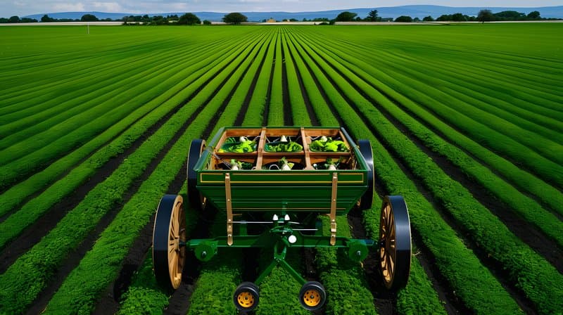 Old fashioned wooden seed drill field preparing for organic planting