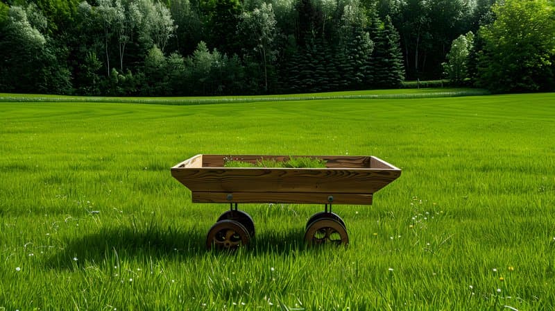 Old fashioned wooden seed drill field preparing for organic planting