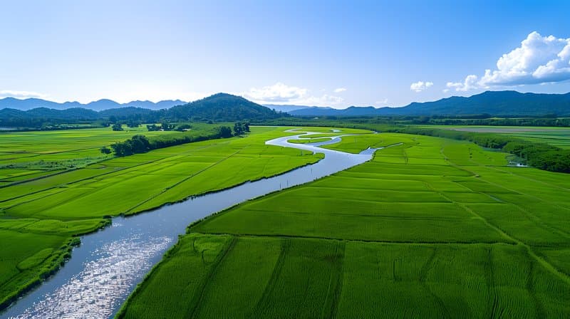 Restored wetland ecosystem supporting rice paddies native bird species